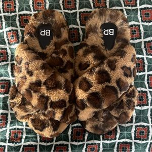 BP cheetah print fuzzy house shoes 7-8